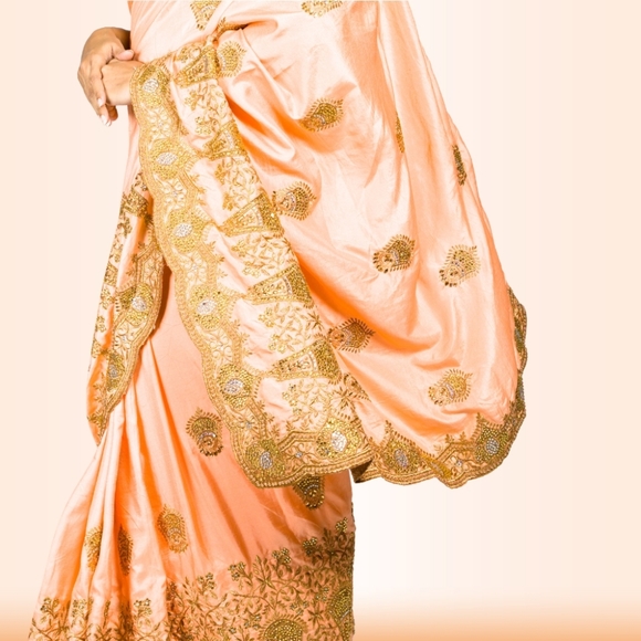 Heavy embroidered saree in Blush - Picture 5 of 6